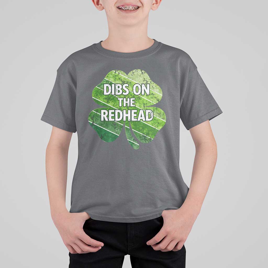Funny Irish St Patricks Day Dibs On The Redhead T Shirt For Kid Retro Vintage Lucky Shamrock