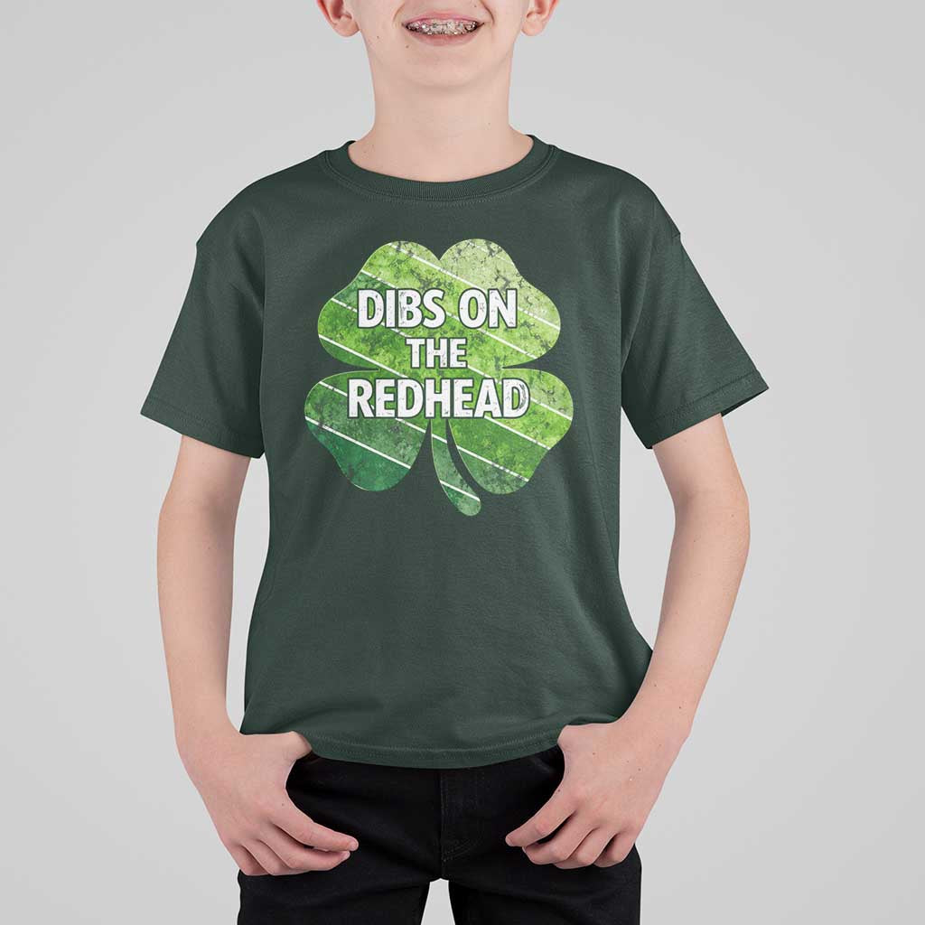 Funny Irish St Patricks Day Dibs On The Redhead T Shirt For Kid Retro Vintage Lucky Shamrock