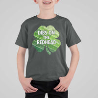 Funny Irish St Patricks Day Dibs On The Redhead T Shirt For Kid Retro Vintage Lucky Shamrock