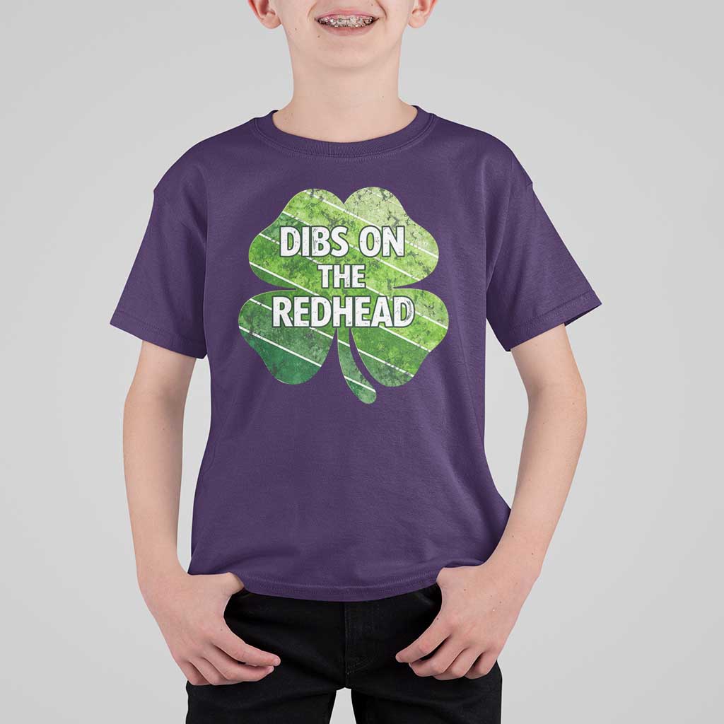 Funny Irish St Patricks Day Dibs On The Redhead T Shirt For Kid Retro Vintage Lucky Shamrock