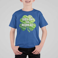 Funny Irish St Patricks Day Dibs On The Redhead T Shirt For Kid Retro Vintage Lucky Shamrock