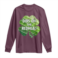 Funny Irish St Patricks Day Dibs On The Redhead Long Sleeve Shirt Retro Vintage Lucky Shamrock
