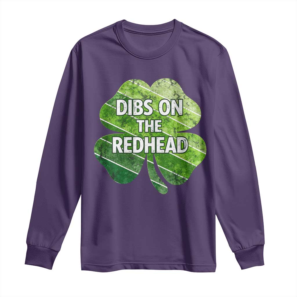 Funny Irish St Patricks Day Dibs On The Redhead Long Sleeve Shirt Retro Vintage Lucky Shamrock