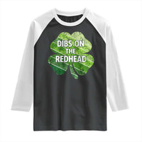 Funny Irish St Patricks Day Dibs On The Redhead Raglan Shirt Retro Vintage Lucky Shamrock