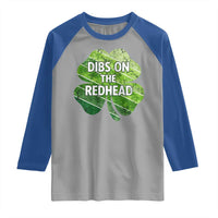 Funny Irish St Patricks Day Dibs On The Redhead Raglan Shirt Retro Vintage Lucky Shamrock