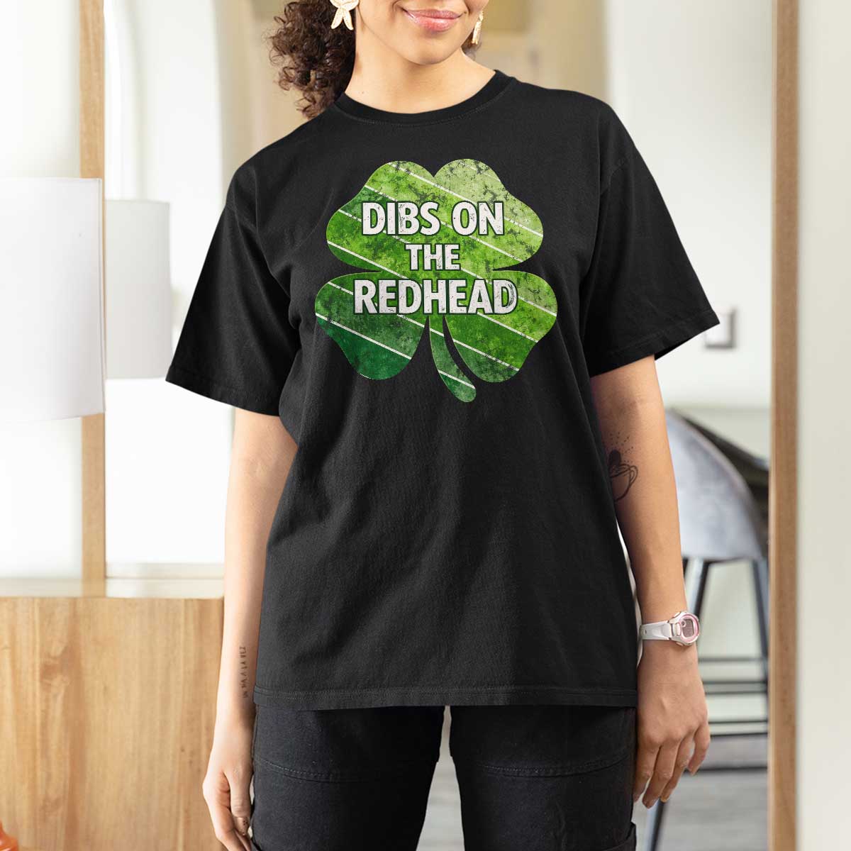 Funny Irish St Patricks Day Dibs On The Redhead T Shirt For Women Retro Vintage Lucky Shamrock