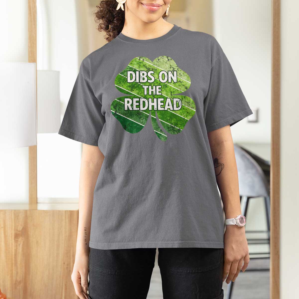 Funny Irish St Patricks Day Dibs On The Redhead T Shirt For Women Retro Vintage Lucky Shamrock