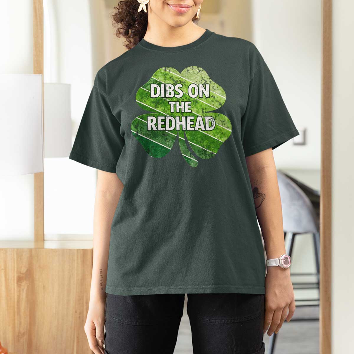 Funny Irish St Patricks Day Dibs On The Redhead T Shirt For Women Retro Vintage Lucky Shamrock