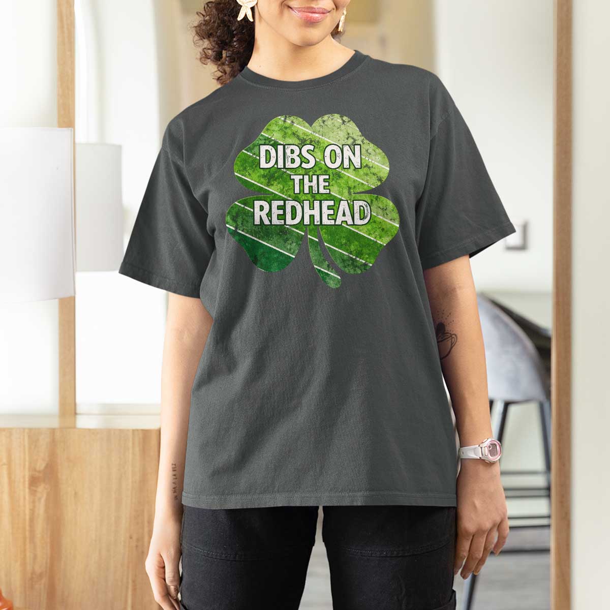 Funny Irish St Patricks Day Dibs On The Redhead T Shirt For Women Retro Vintage Lucky Shamrock