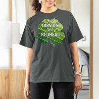 Funny Irish St Patricks Day Dibs On The Redhead T Shirt For Women Retro Vintage Lucky Shamrock