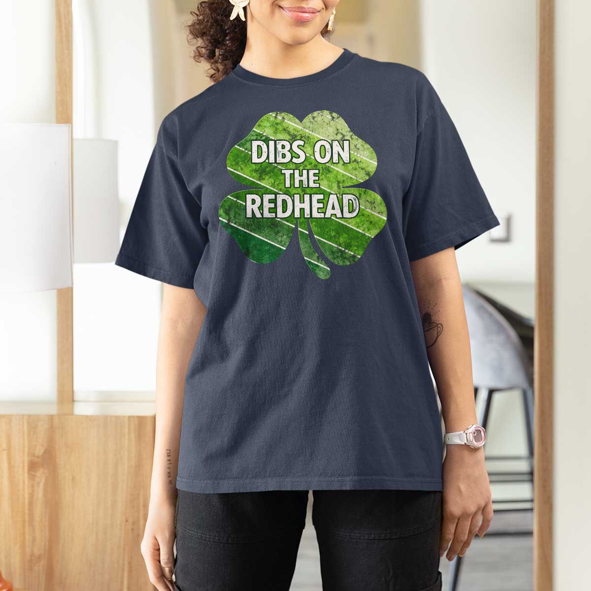 Funny Irish St Patricks Day Dibs On The Redhead T Shirt For Women Retro Vintage Lucky Shamrock