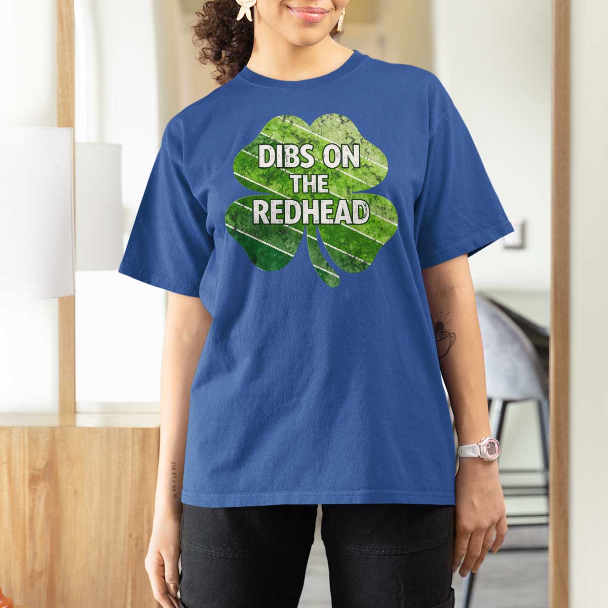Funny Irish St Patricks Day Dibs On The Redhead T Shirt For Women Retro Vintage Lucky Shamrock
