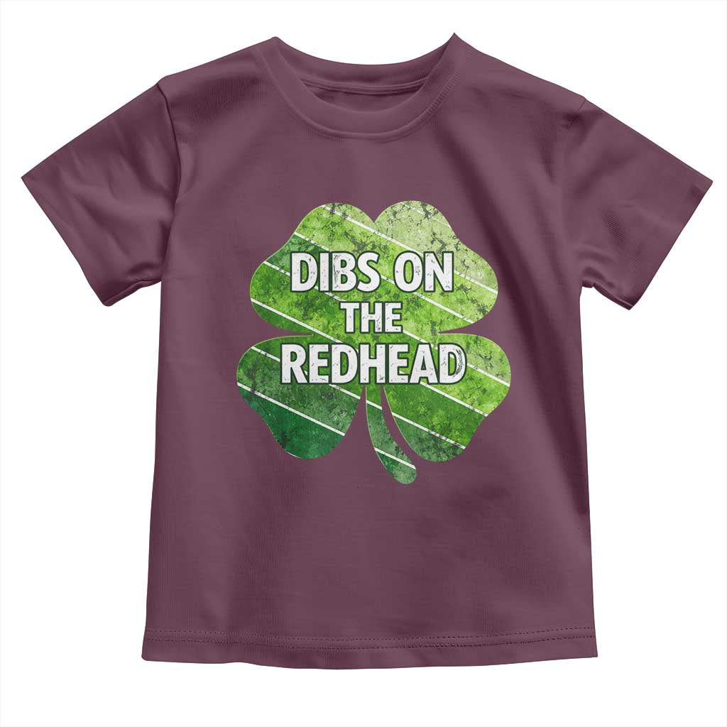 Funny Irish St Patricks Day Dibs On The Redhead Toddler T Shirt Retro Vintage Lucky Shamrock