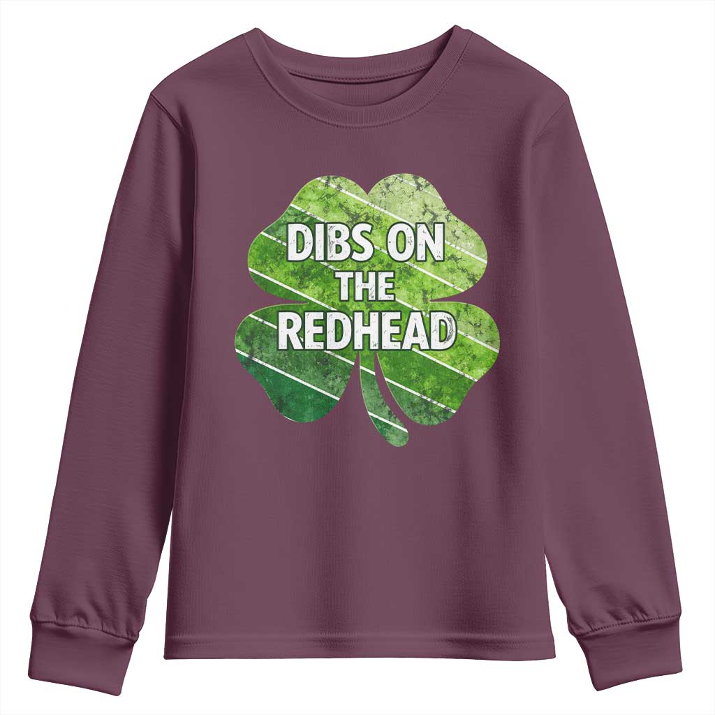 Funny Irish St Patricks Day Dibs On The Redhead Youth Sweatshirt Retro Vintage Lucky Shamrock