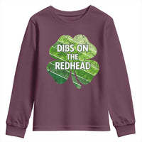 Funny Irish St Patricks Day Dibs On The Redhead Youth Sweatshirt Retro Vintage Lucky Shamrock