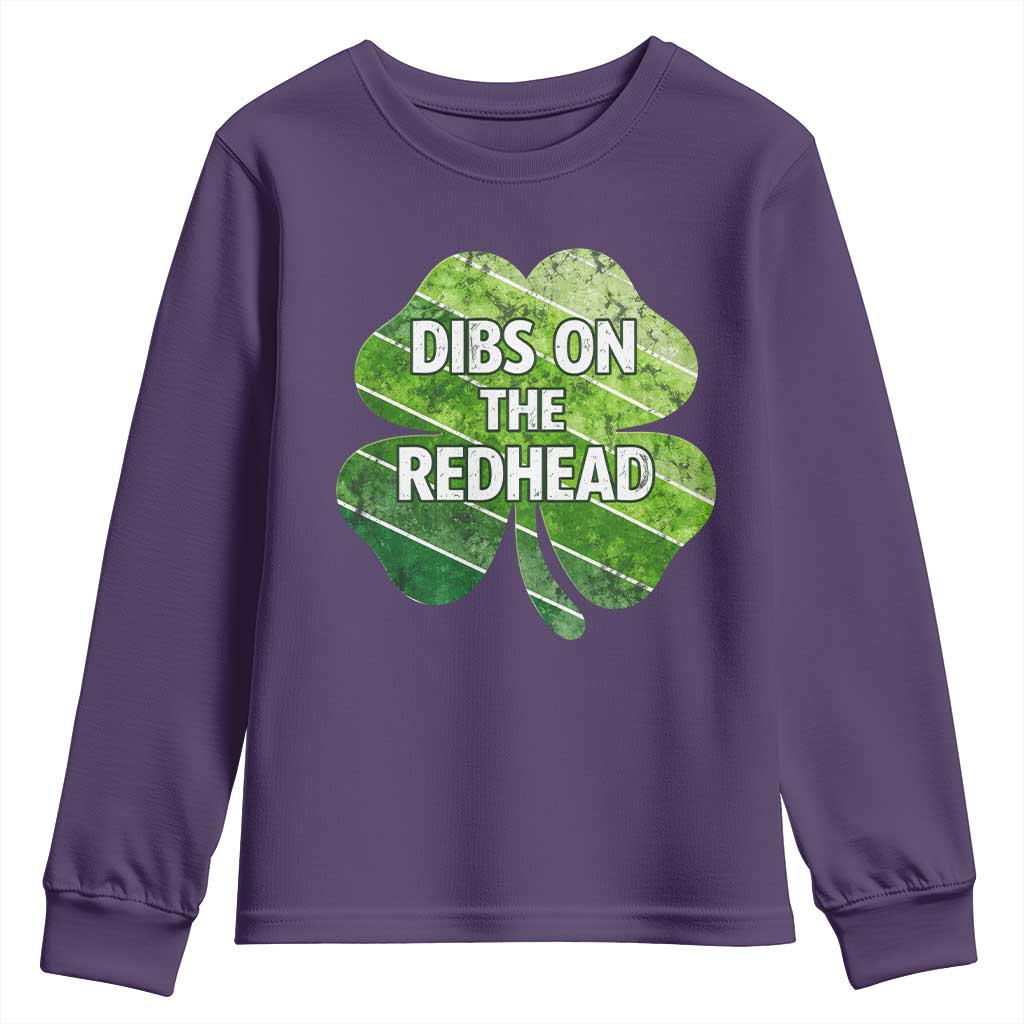Funny Irish St Patricks Day Dibs On The Redhead Youth Sweatshirt Retro Vintage Lucky Shamrock