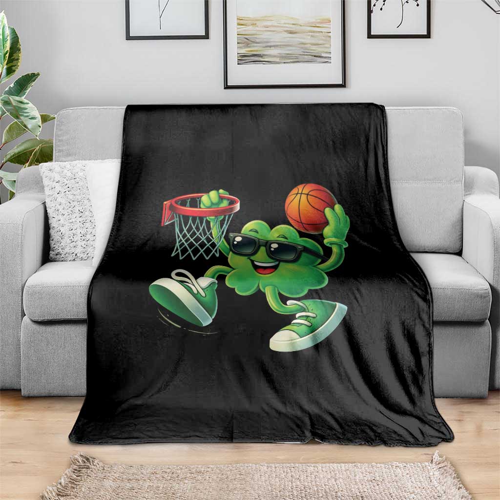 Basketball St Patricks Day Throw Blanket Cute Irish Shamrock Playing Basketball Player Team Boys