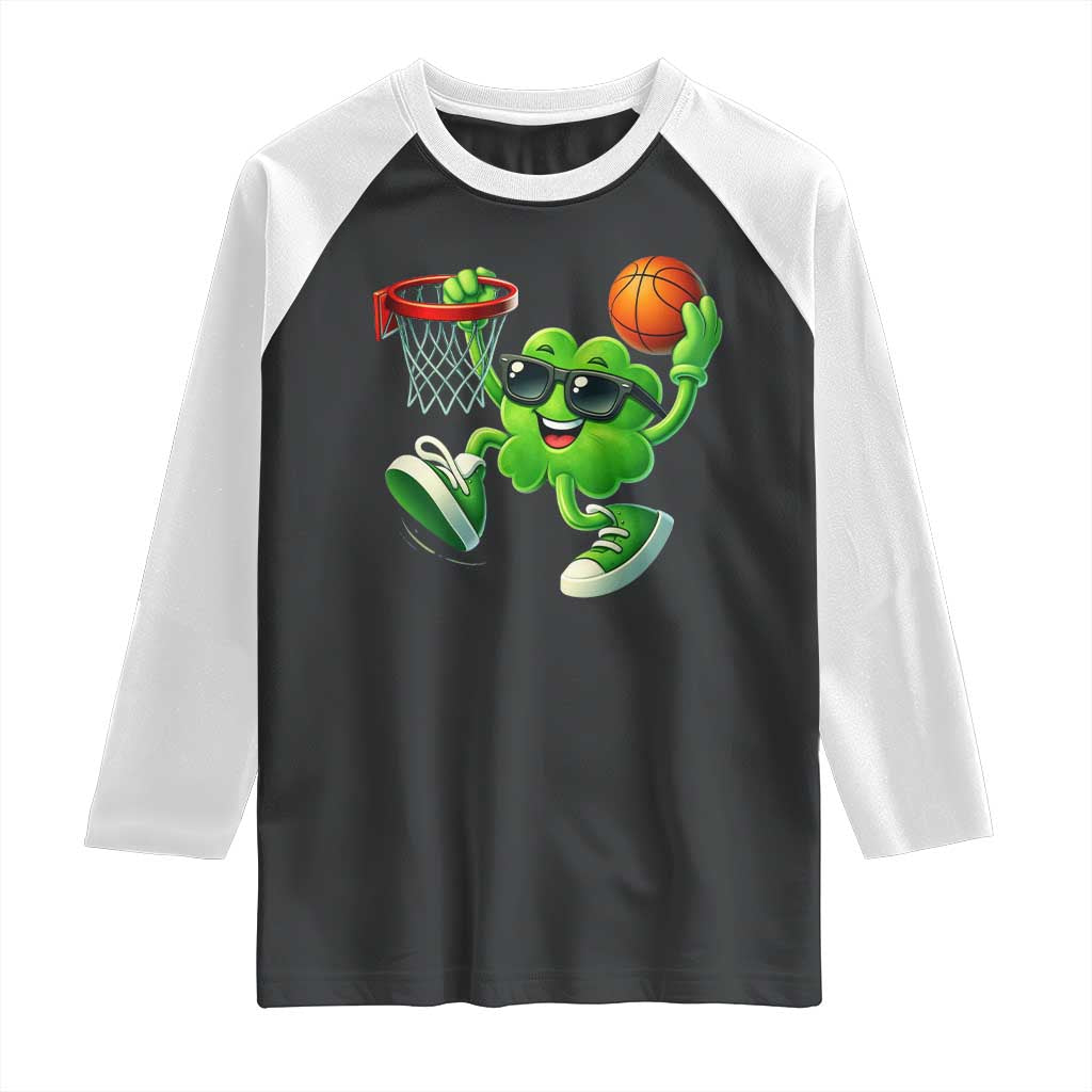 Basketball St Patricks Day Raglan Shirt Cute Irish Shamrock Playing Basketball Player Team Boys