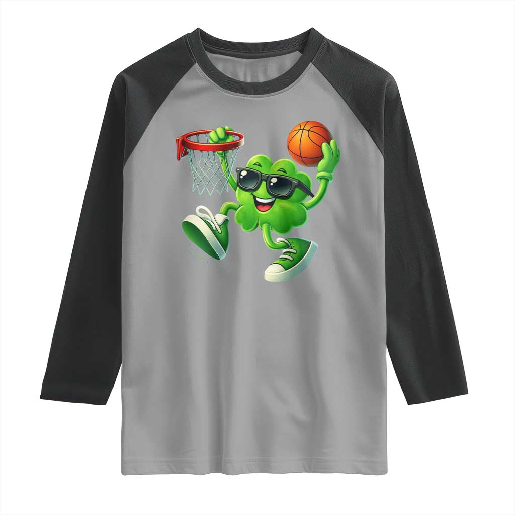 Basketball St Patricks Day Raglan Shirt Cute Irish Shamrock Playing Basketball Player Team Boys