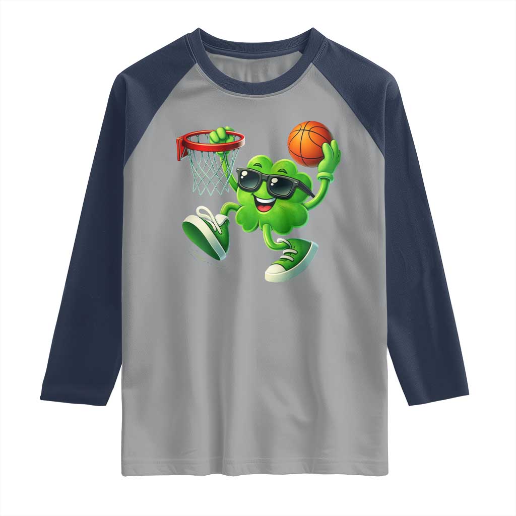 Basketball St Patricks Day Raglan Shirt Cute Irish Shamrock Playing Basketball Player Team Boys
