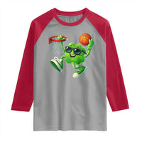 Basketball St Patricks Day Raglan Shirt Cute Irish Shamrock Playing Basketball Player Team Boys