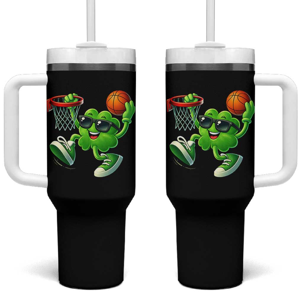 Basketball St Patricks Day Tumbler With Handle Cute Irish Shamrock Playing Basketball Player Team Boys