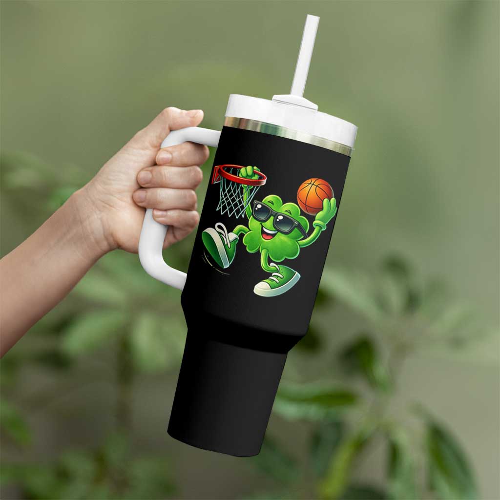 Basketball St Patricks Day Tumbler With Handle Cute Irish Shamrock Playing Basketball Player Team Boys