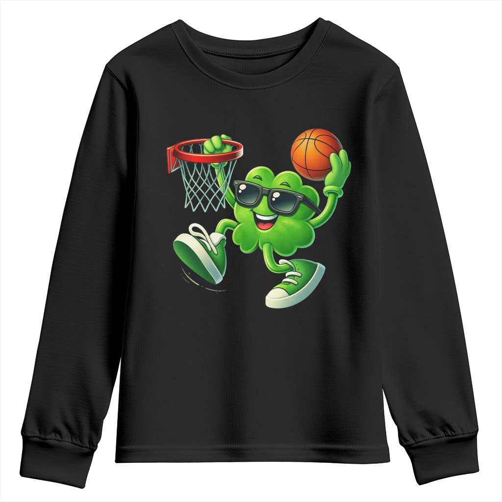 Basketball St Patricks Day Youth Sweatshirt Cute Irish Shamrock Playing Basketball Player Team Boys