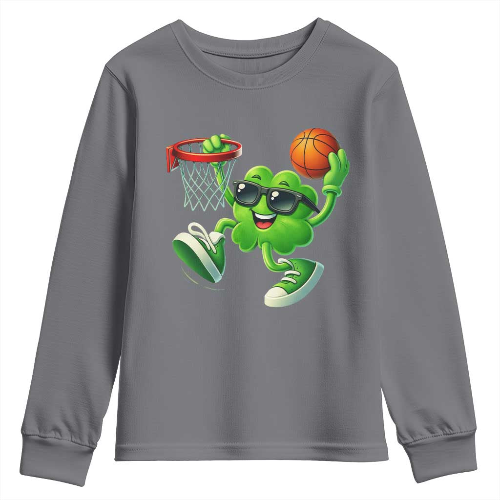Basketball St Patricks Day Youth Sweatshirt Cute Irish Shamrock Playing Basketball Player Team Boys
