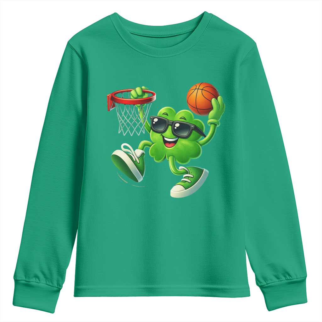 Basketball St Patricks Day Youth Sweatshirt Cute Irish Shamrock Playing Basketball Player Team Boys