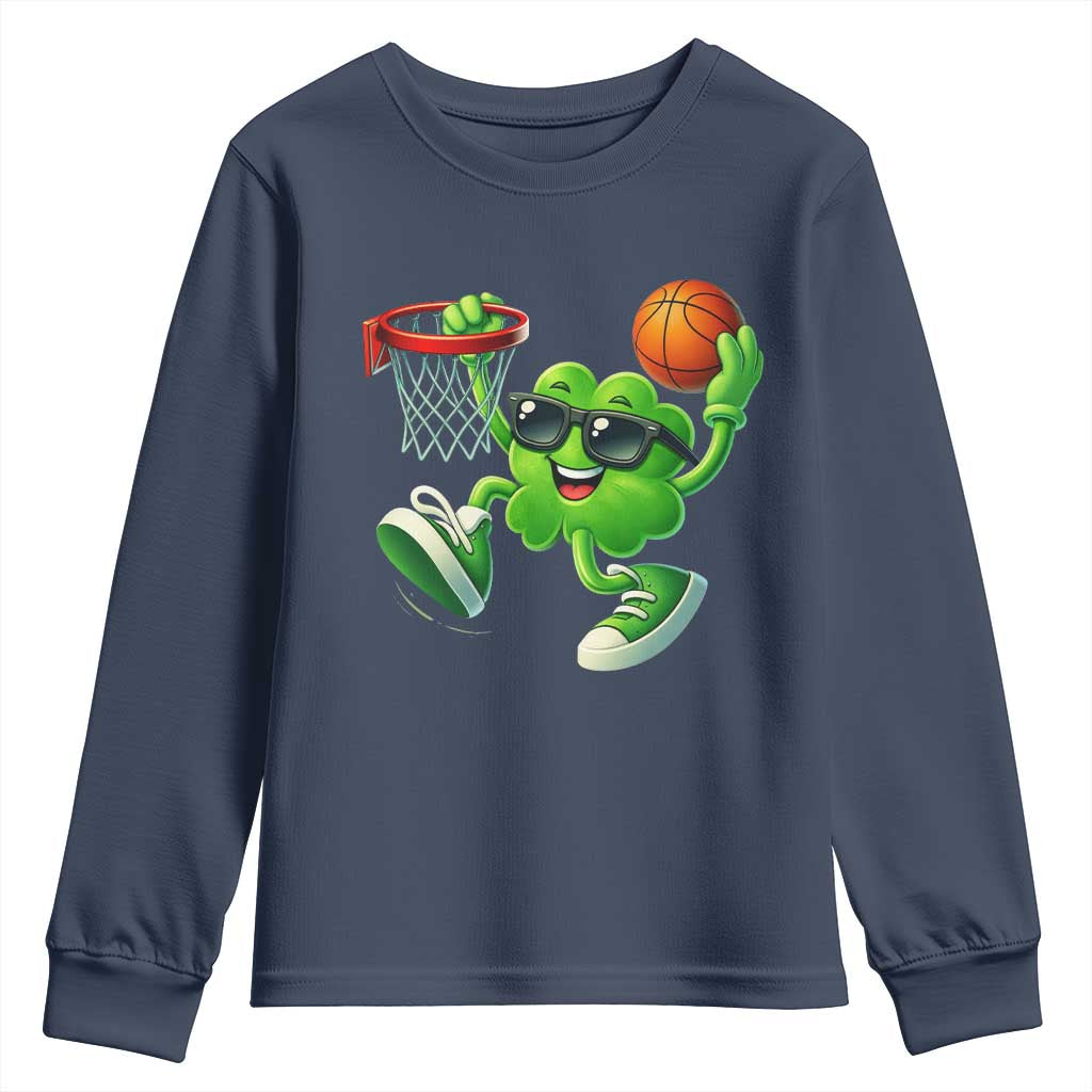 Basketball St Patricks Day Youth Sweatshirt Cute Irish Shamrock Playing Basketball Player Team Boys