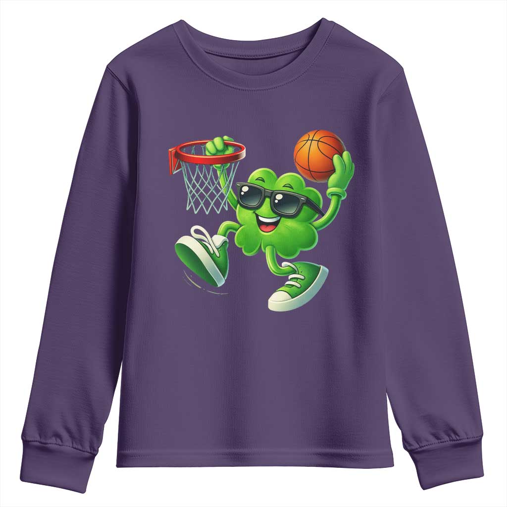 Basketball St Patricks Day Youth Sweatshirt Cute Irish Shamrock Playing Basketball Player Team Boys