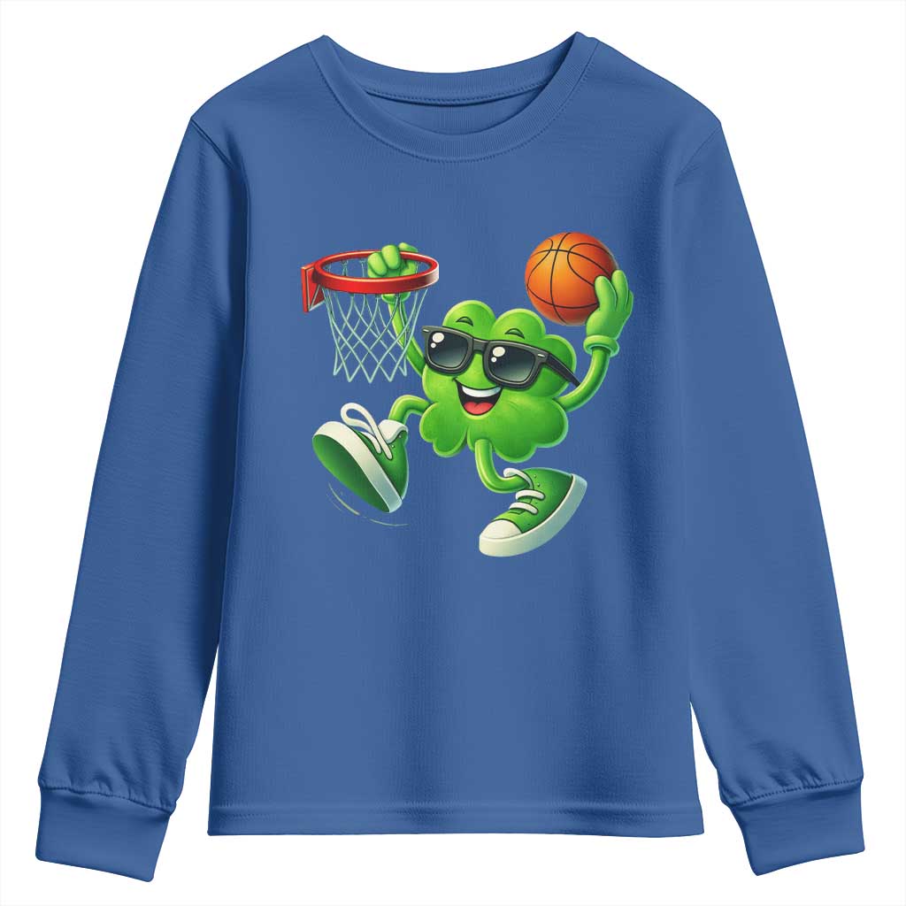 Basketball St Patricks Day Youth Sweatshirt Cute Irish Shamrock Playing Basketball Player Team Boys