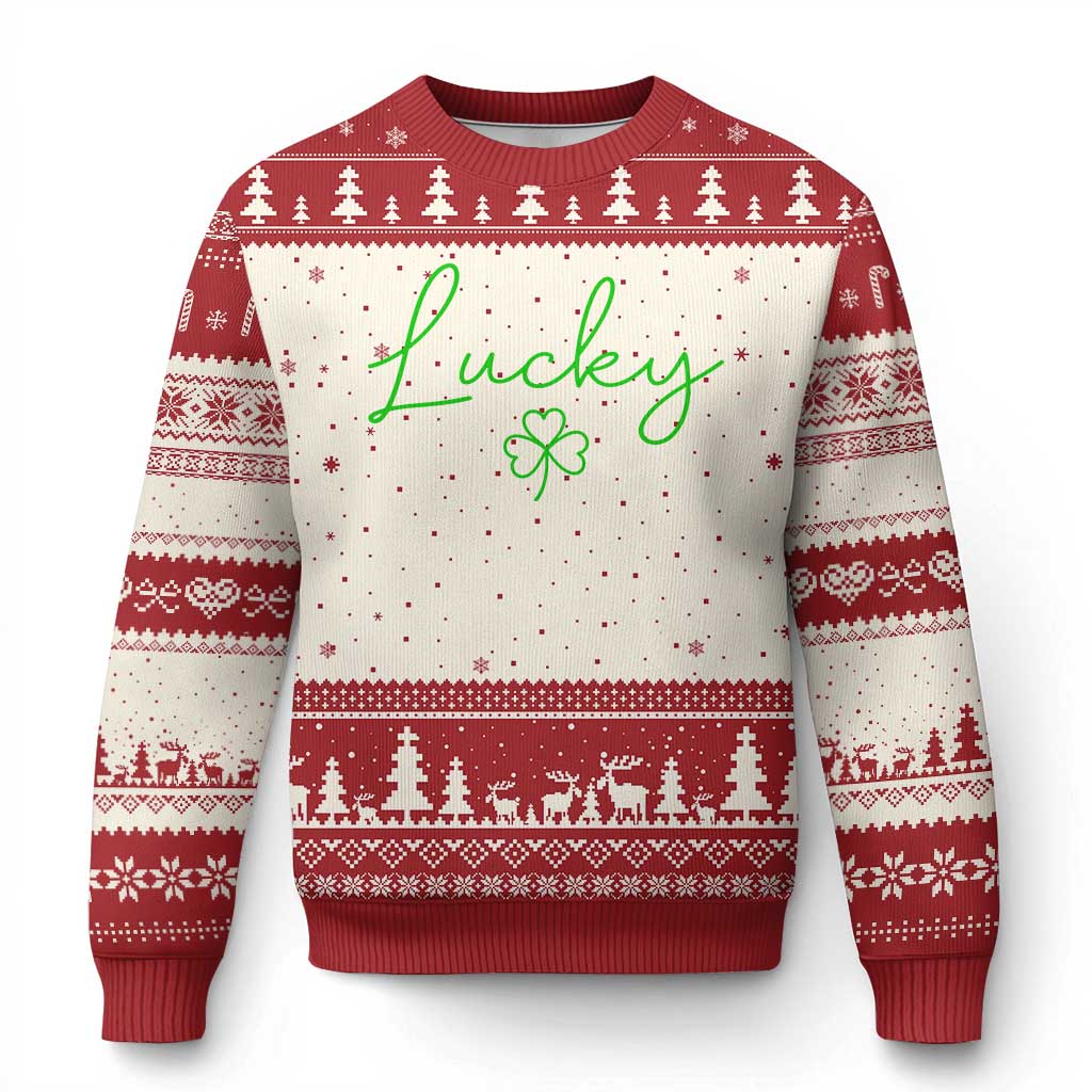 Lucky Irish Shamrock Ugly Christmas Sweater St Patricks Day Letter Print Lightweight