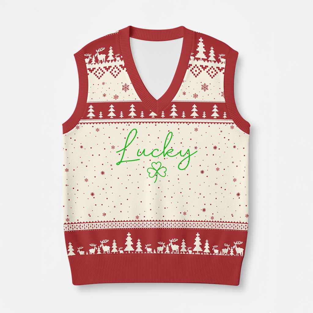 Lucky Irish Shamrock V-Neck Knit Sweater Vest St Patricks Day Letter Print Lightweight