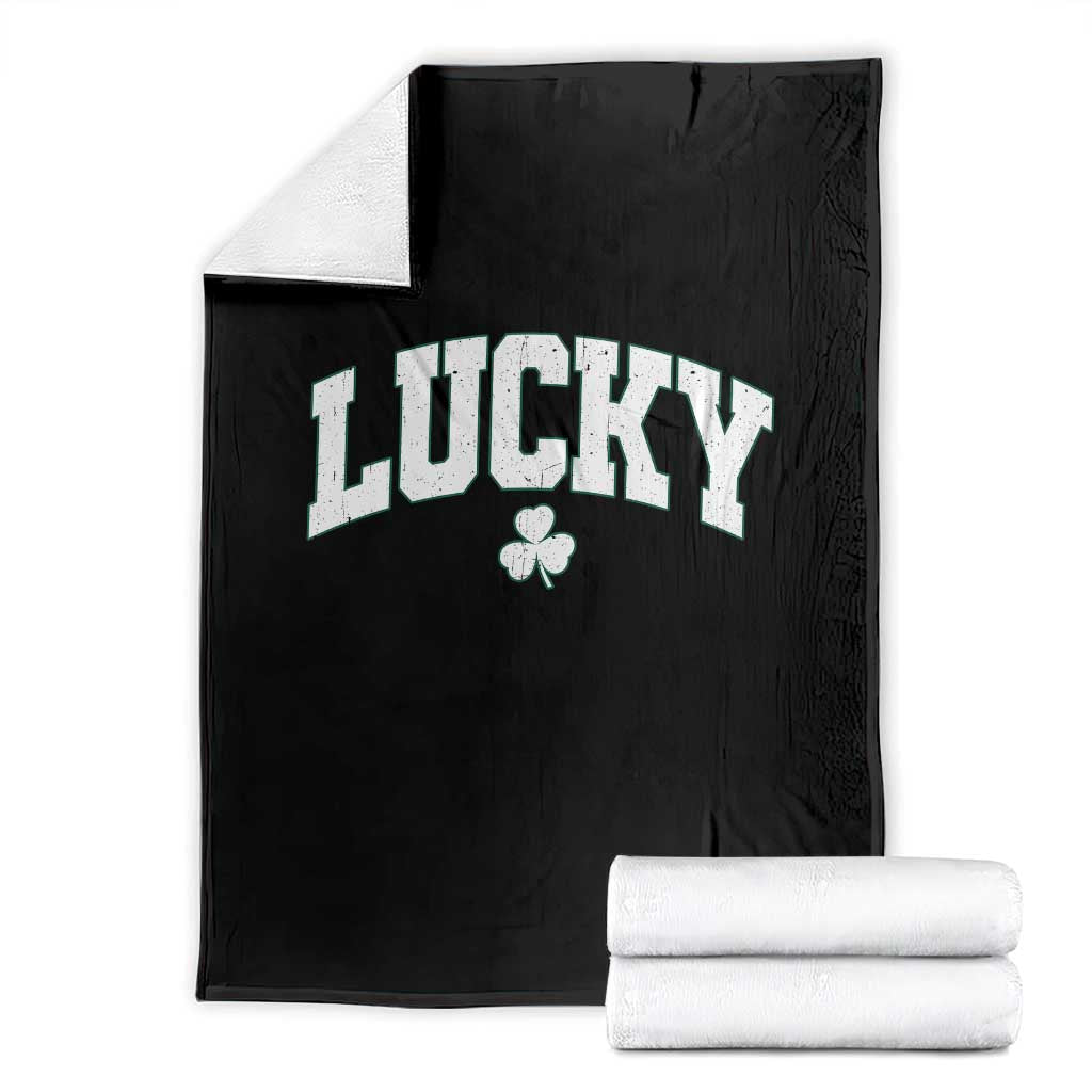 Retro Lucky Throw Blanket St Patricks Day Irish Shamrock Varsity