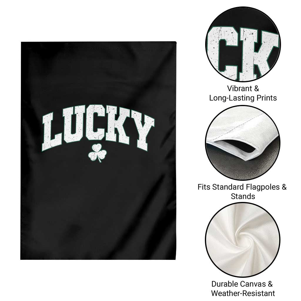 Retro Lucky Garden Flag St Patricks Day Irish Shamrock Varsity