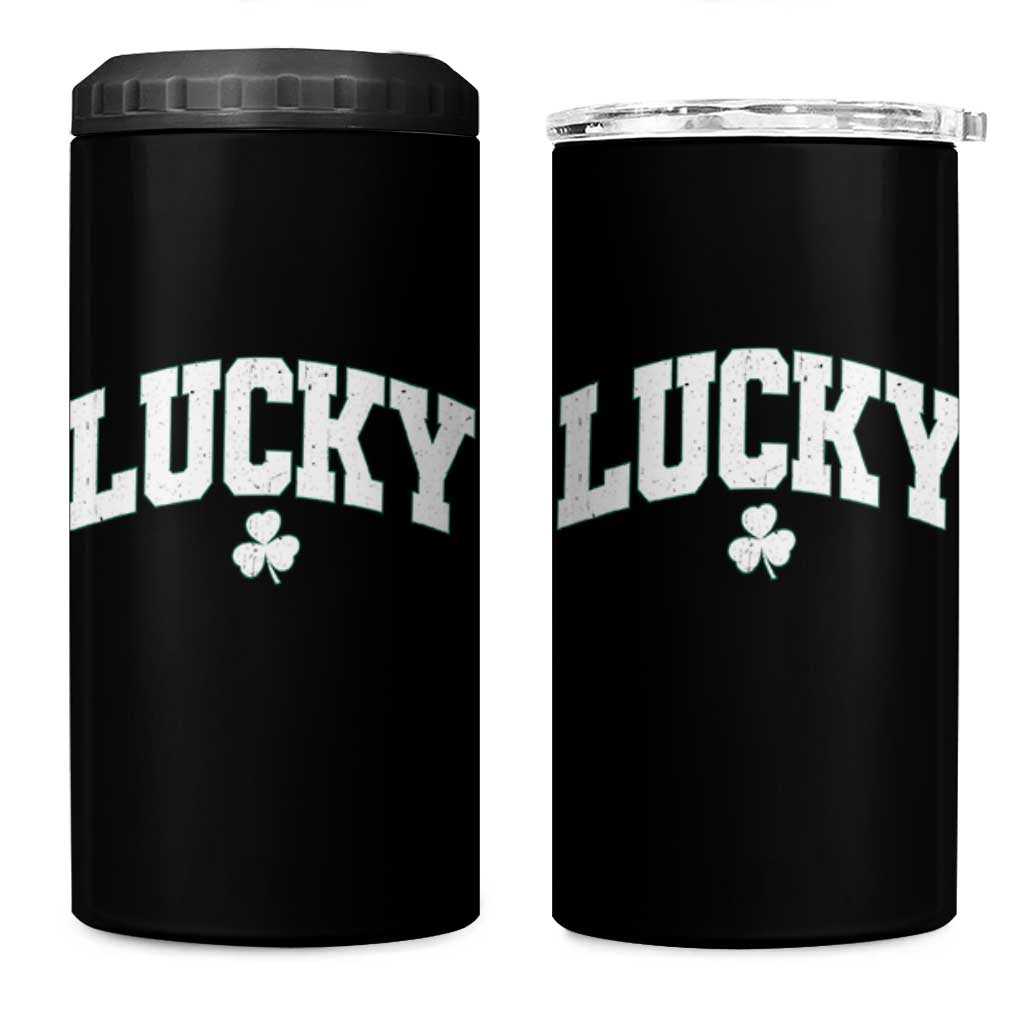 Retro Lucky 4 in 1 Can Cooler Tumbler St Patricks Day Irish Shamrock Varsity