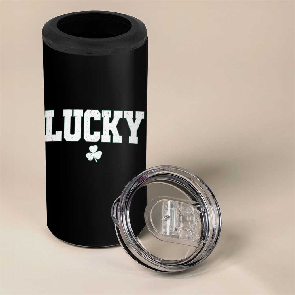 Retro Lucky 4 in 1 Can Cooler Tumbler St Patricks Day Irish Shamrock Varsity