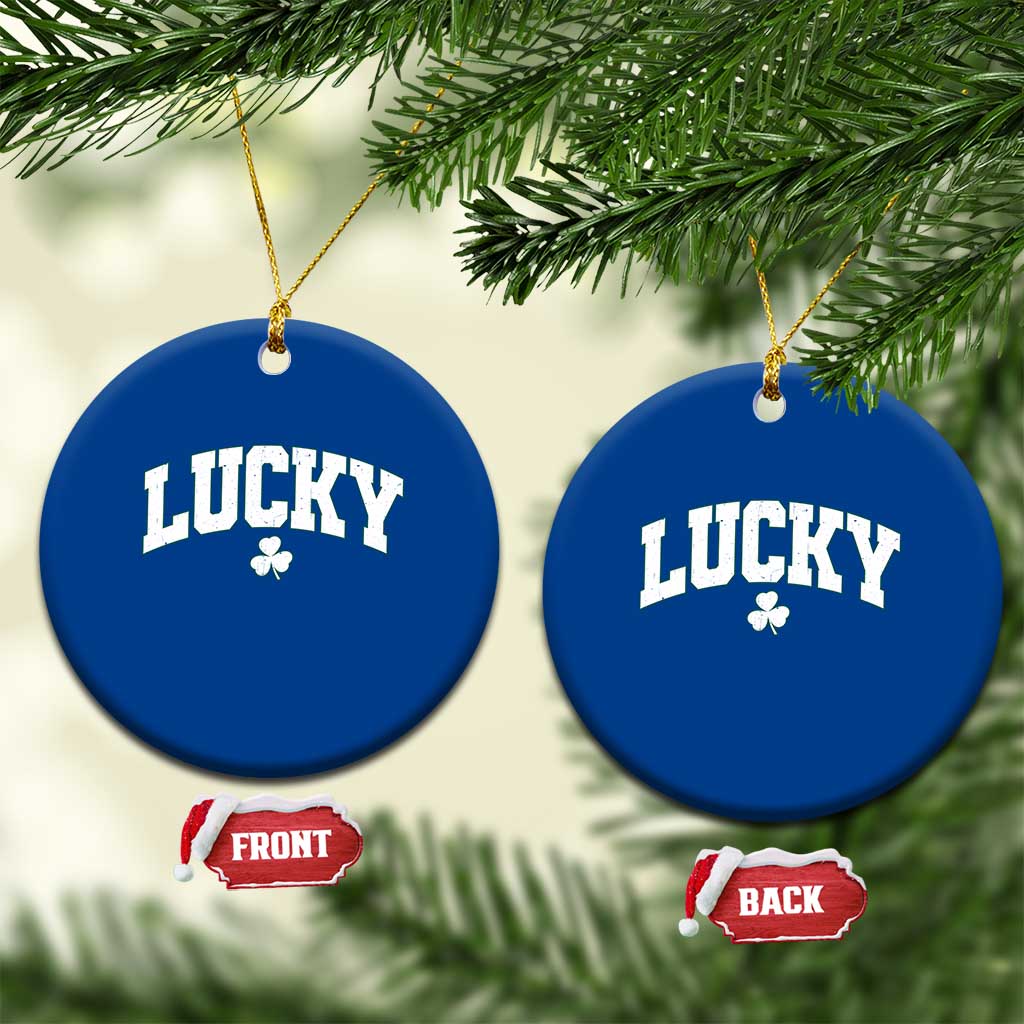 Retro Lucky Ceramic Ornament St Patricks Day Irish Shamrock Varsity