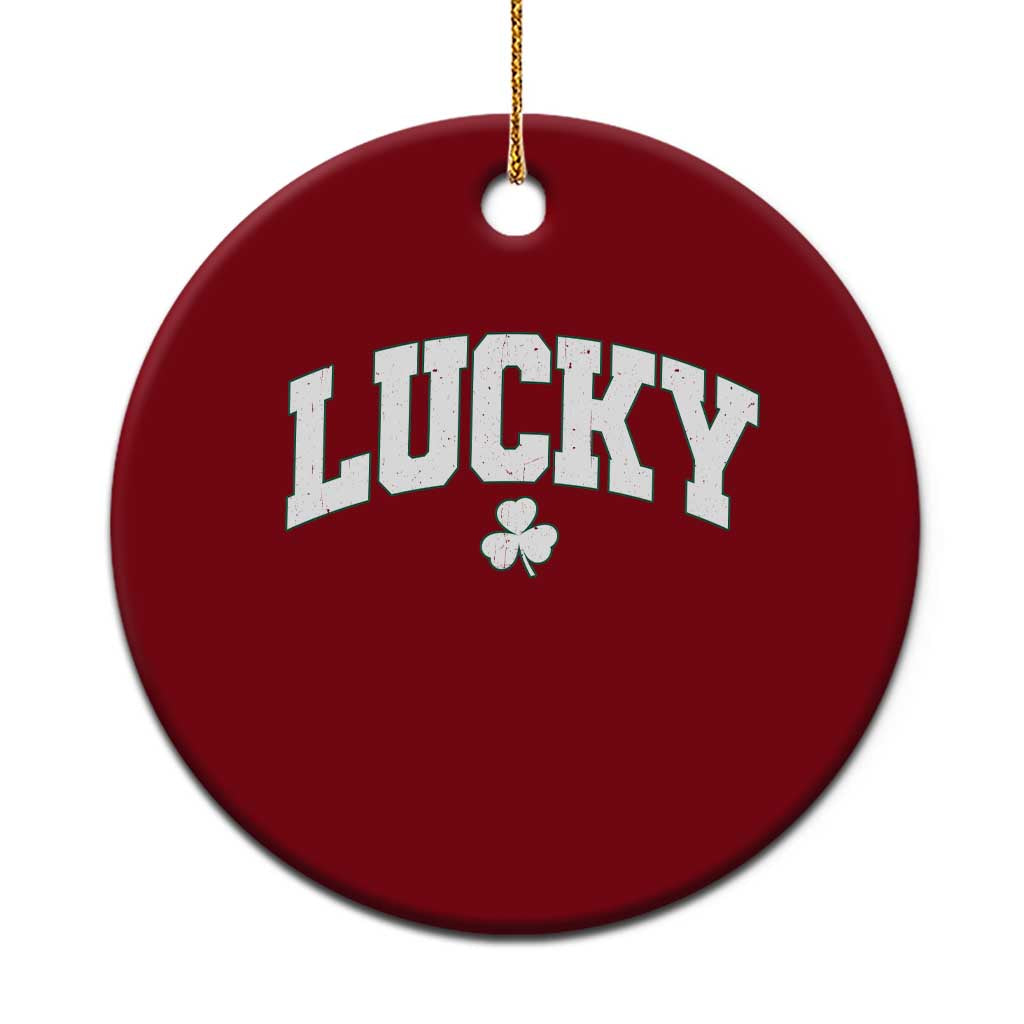 Retro Lucky Ceramic Ornament St Patricks Day Irish Shamrock Varsity