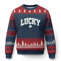 Retro Lucky Ugly Christmas Sweater St Patricks Day Irish Shamrock Varsity