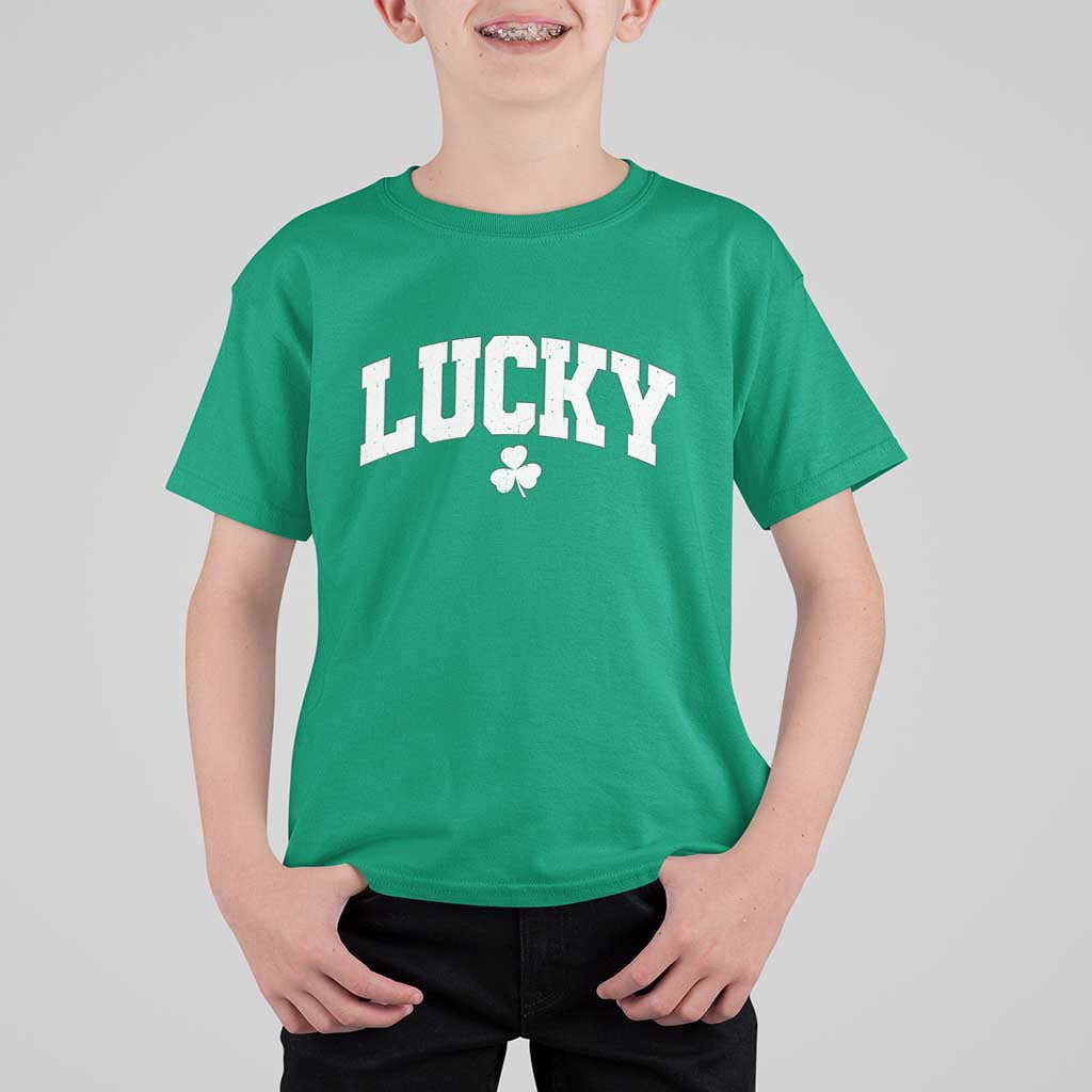 Retro Lucky T Shirt For Kid St Patricks Day Irish Shamrock Varsity