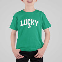 Retro Lucky T Shirt For Kid St Patricks Day Irish Shamrock Varsity