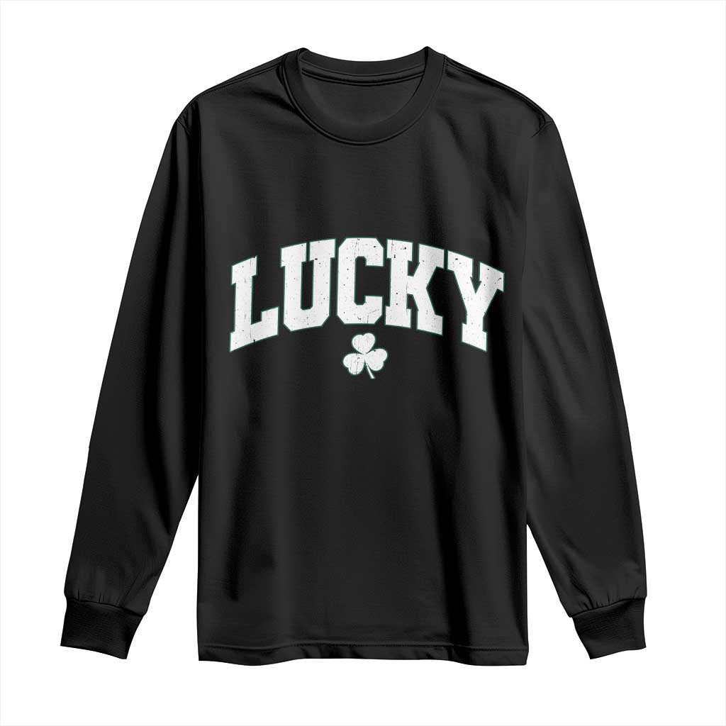 Retro Lucky Long Sleeve Shirt St Patricks Day Irish Shamrock Varsity
