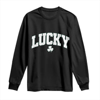 Retro Lucky Long Sleeve Shirt St Patricks Day Irish Shamrock Varsity