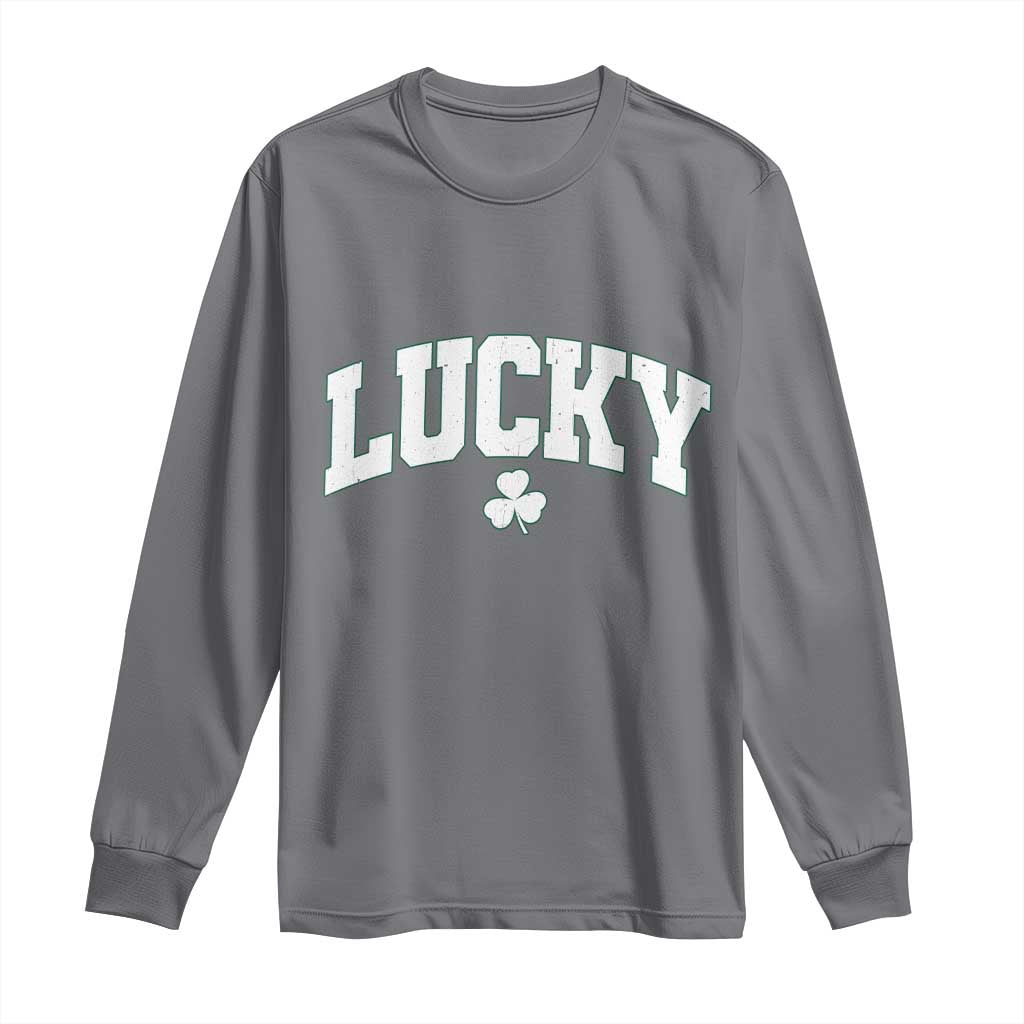 Retro Lucky Long Sleeve Shirt St Patricks Day Irish Shamrock Varsity