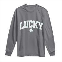 Retro Lucky Long Sleeve Shirt St Patricks Day Irish Shamrock Varsity