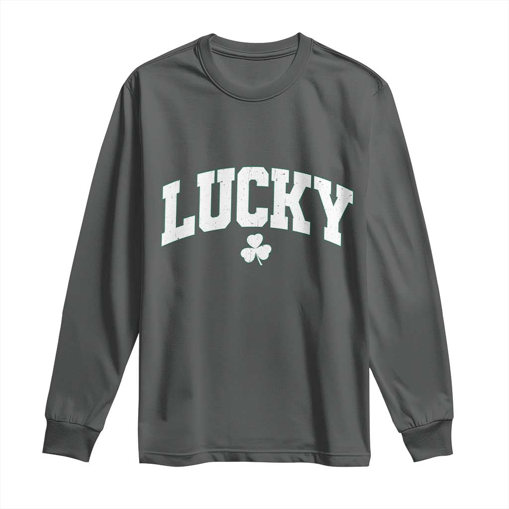 Retro Lucky Long Sleeve Shirt St Patricks Day Irish Shamrock Varsity