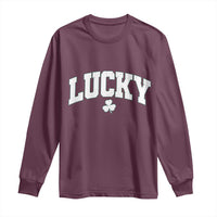 Retro Lucky Long Sleeve Shirt St Patricks Day Irish Shamrock Varsity